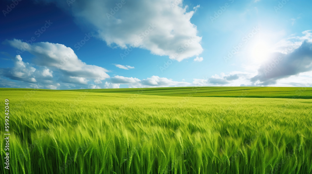 Rural landscape with wheat field on sunset. AI Generative Rural landscape with wheat field on sunset. AI Generative