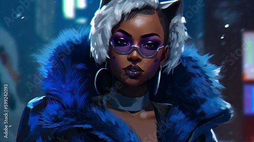 Fototapeta A cyberpunk girl, Generative AI