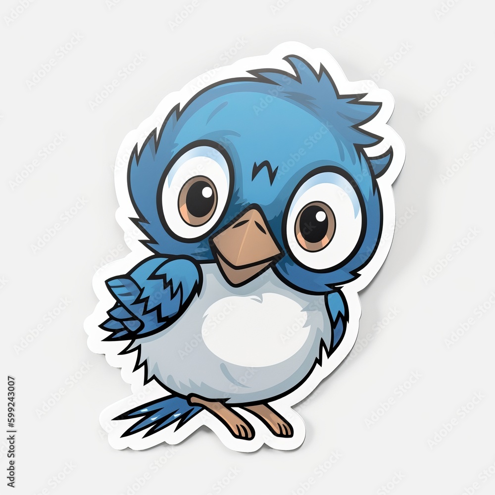 A cute chibi Blue Jay sticker with a white background, radiating adorable and lovable vibes. The chibi Blue Jay is depicted in a small and super deformed style, cute birds sticker, Generative AI A cute chibi Blue Jay sticker with a white background, radiating adorable and lovable vibes. The chibi Blue Jay is depicted in a small and super deformed style, cute birds sticker, Generative AI