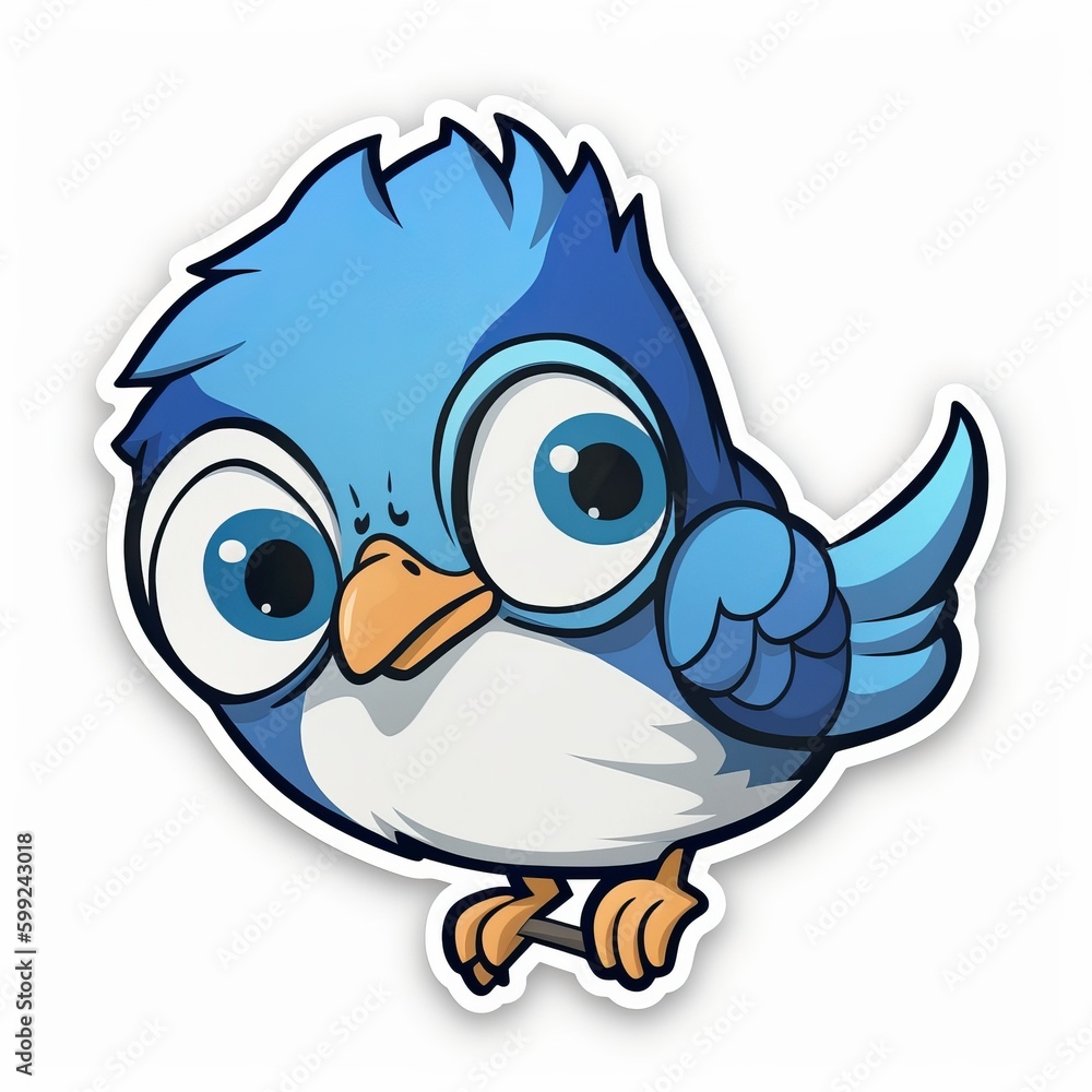Fototapeta premium A cute chibi Blue Jay sticker with a white background, radiating adorable and lovable vibes. The chibi Blue Jay is depicted in a small and super deformed style, cute birds sticker, Generative AI