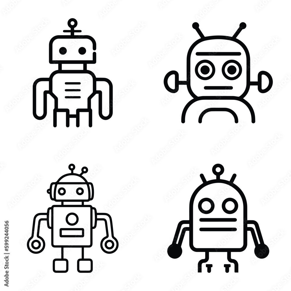 Robots Flat Icon Set Isolated On White Background Robots Flat Icon Set Isolated On White Background