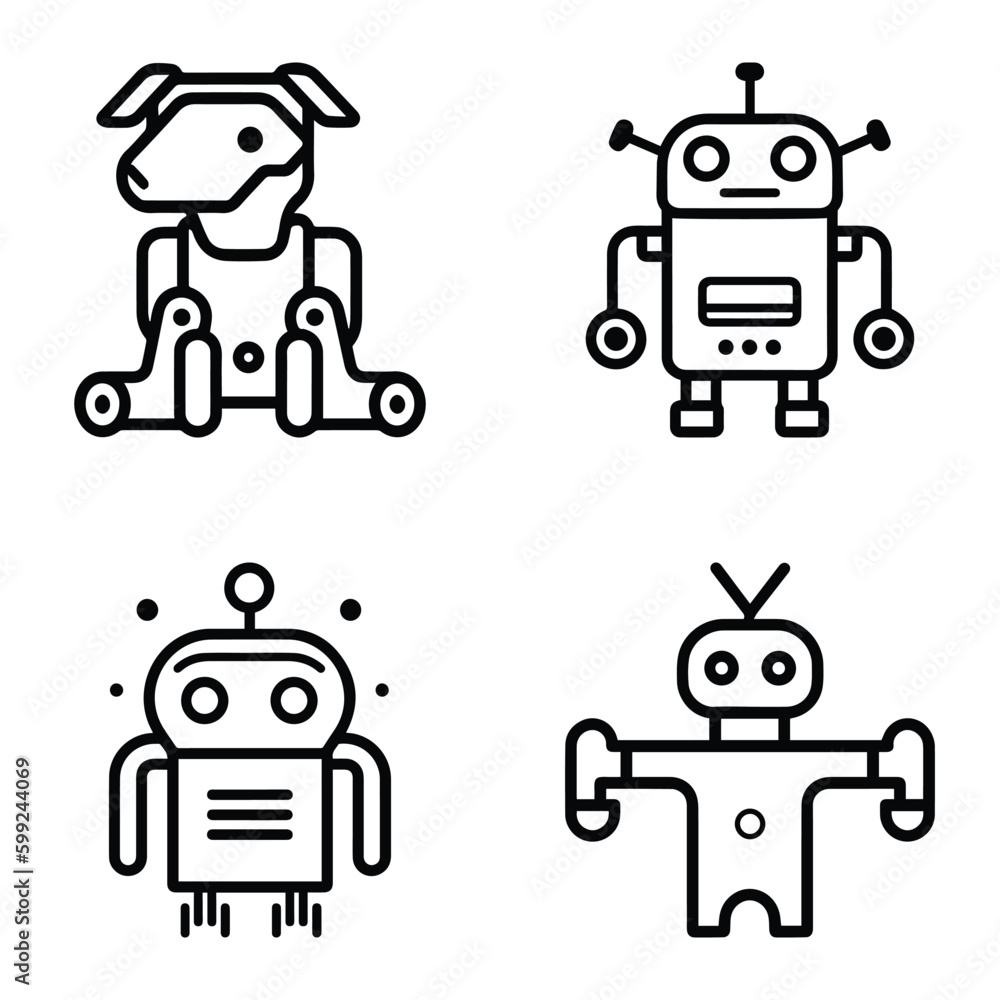 Robots Flat Icon Set Isolated On White Background Robots Flat Icon Set Isolated On White Background