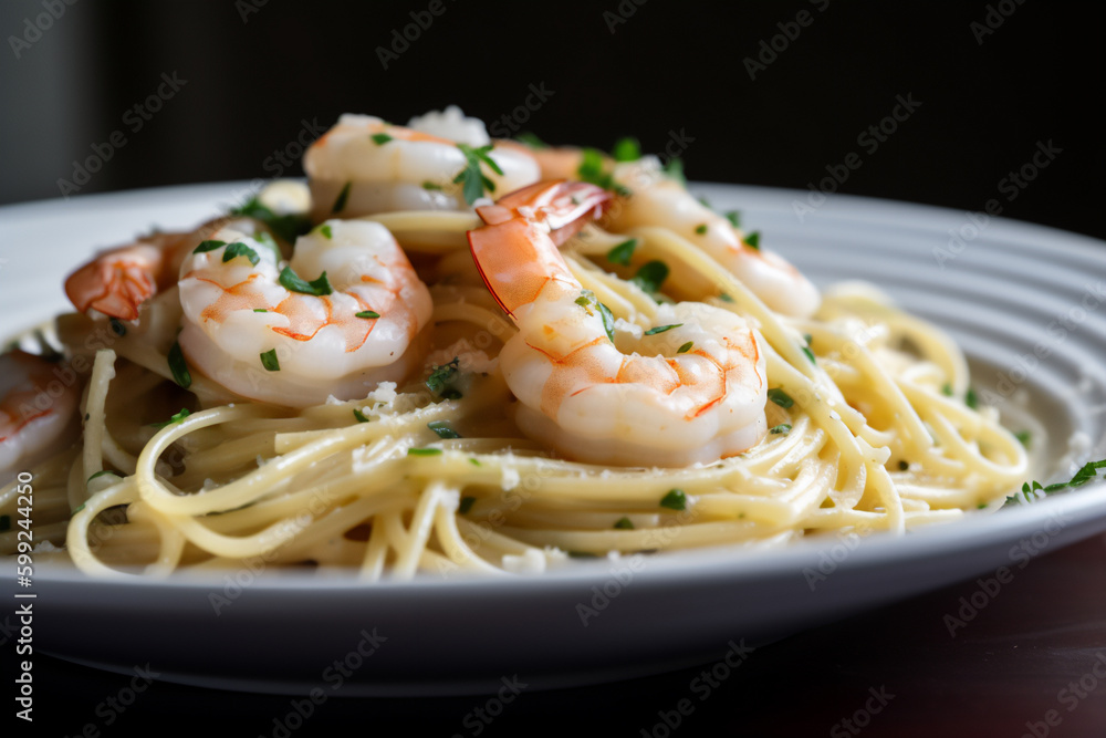 Shrimp Scampi in a garlic butter sauce, generativ ai Shrimp Scampi in a garlic butter sauce, generativ ai