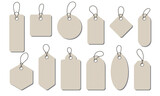 Realistic price tag set. Price tag collection. Paper labels set. Blank cardboard price tags. Set of sale tags and labels. Vector illustration