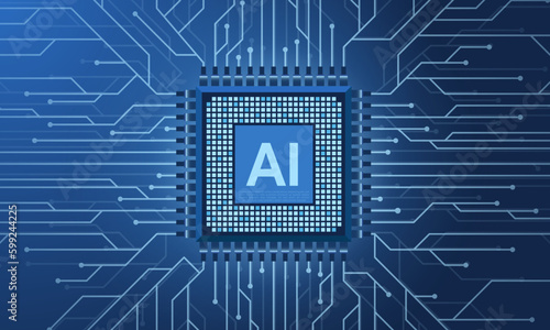 Artificial intelligence micro chip illustration. Quantum computing. Digital technology artificial intelligence concept design. Abstract futuristic hitech style. Vector illustration