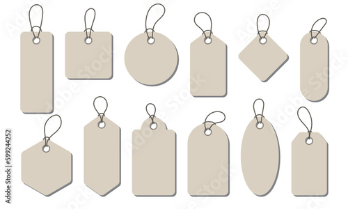 Realistic price tag set. Price tag collection. Paper labels set. Blank cardboard price tags. Set of sale tags and labels. Vector illustration