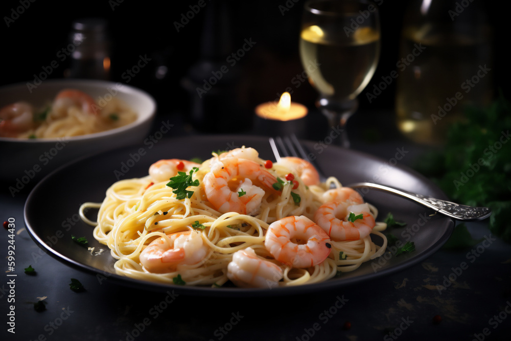 Shrimp Scampi in a garlic butter sauce, generativ ai Shrimp Scampi in a garlic butter sauce, generativ ai