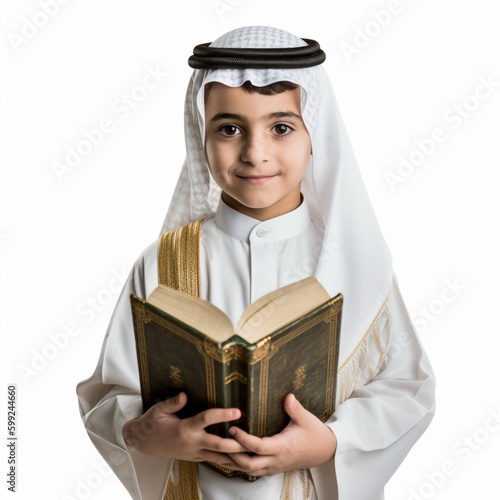 arab muslim child with quran white isolated background (ID: 599244660)