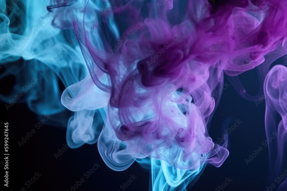 Color smoke. Mist texture. Ink water flow. Sky haze. Neon purple blue vapor cloud blend wave abstract art background with free space Color smoke. Mist texture. Ink water flow. Sky haze. Neon purple blue vapor cloud blend wave abstract art background with free space