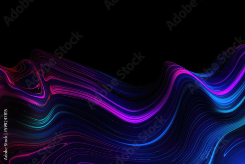 Glitch fluid. Digital glow. LCD display distortion. Iridescent blue pink color liquid crystal pixel texture wave drops on dark abstract illustration background with empty space