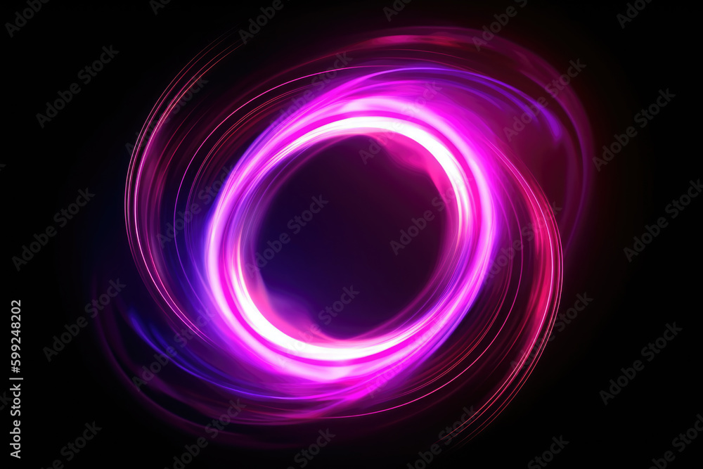 Glowing swirl. Light motion. Vortex circle. Defocused neon purple pink white color gradient circle flare abstract illustration background - obrazy, fototapety, plakaty 