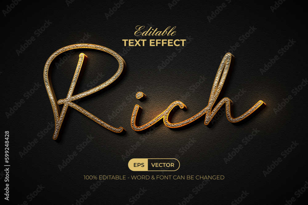 Rich text effect gold style. Editable text effect.