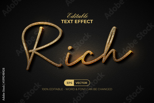 Rich text effect gold style. Editable text effect.