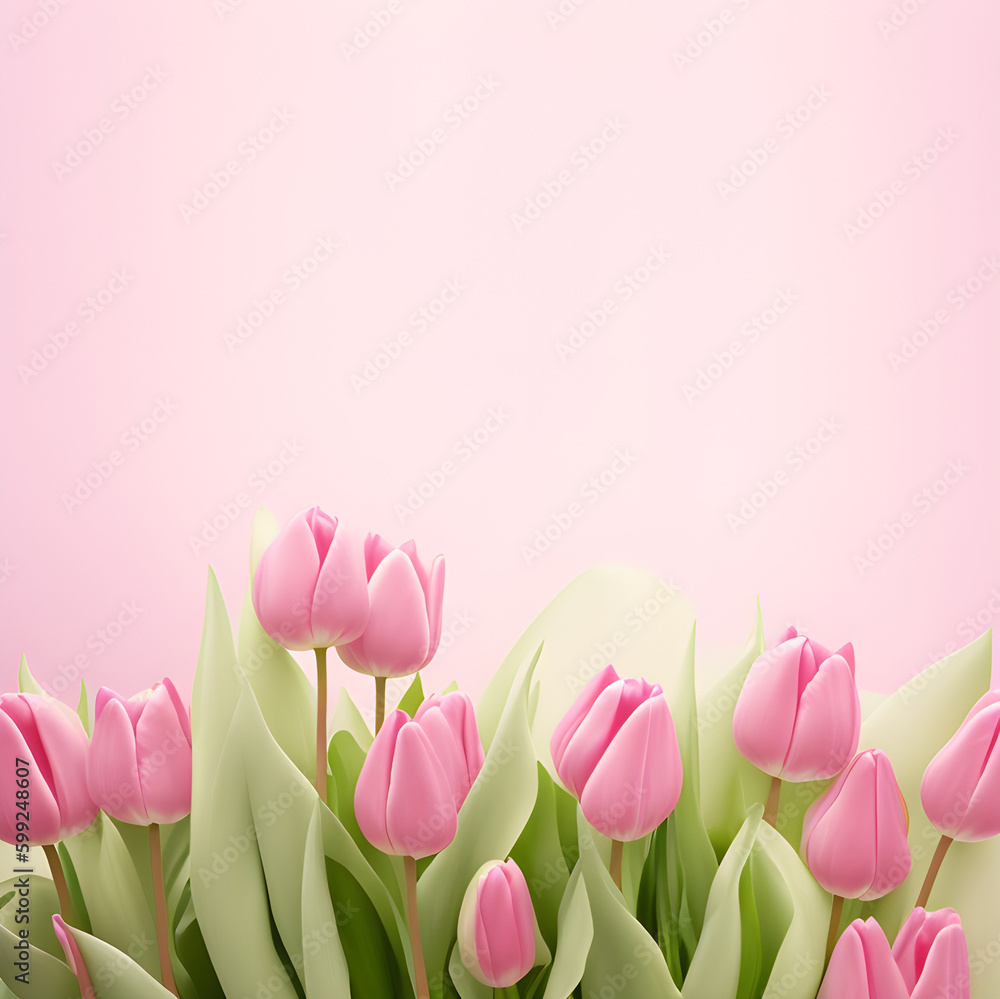 Naklejka premium Beautiful composition of spring flowers. Bouquet of tulips on a pastel white background. Valentine's Day, Easter, Birthday, Women's Day, Mother's Day. Copy space, generative ai 
