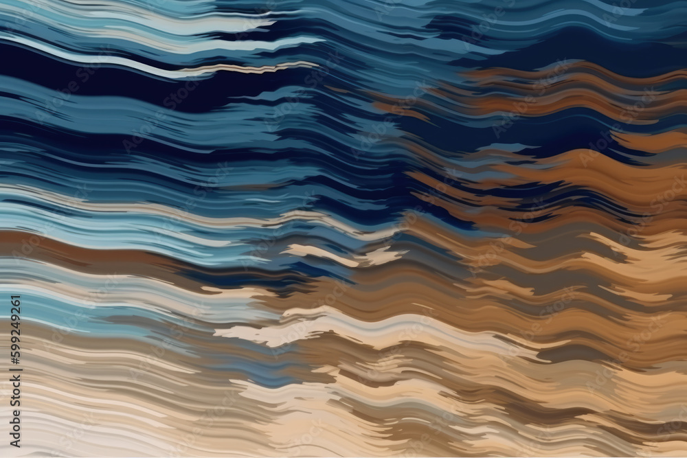 Fototapeta premium Distortion texture. Glitch art. Static defect. Beige brown blue color fuzzy wave noise artifacts texture abstract pattern illustration background