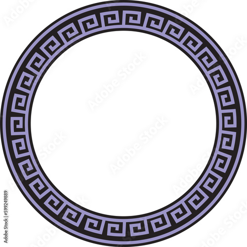 Vector round violet and black classic frame. Greek meander. Patterns of Greece and ancient Rome. Circle european border