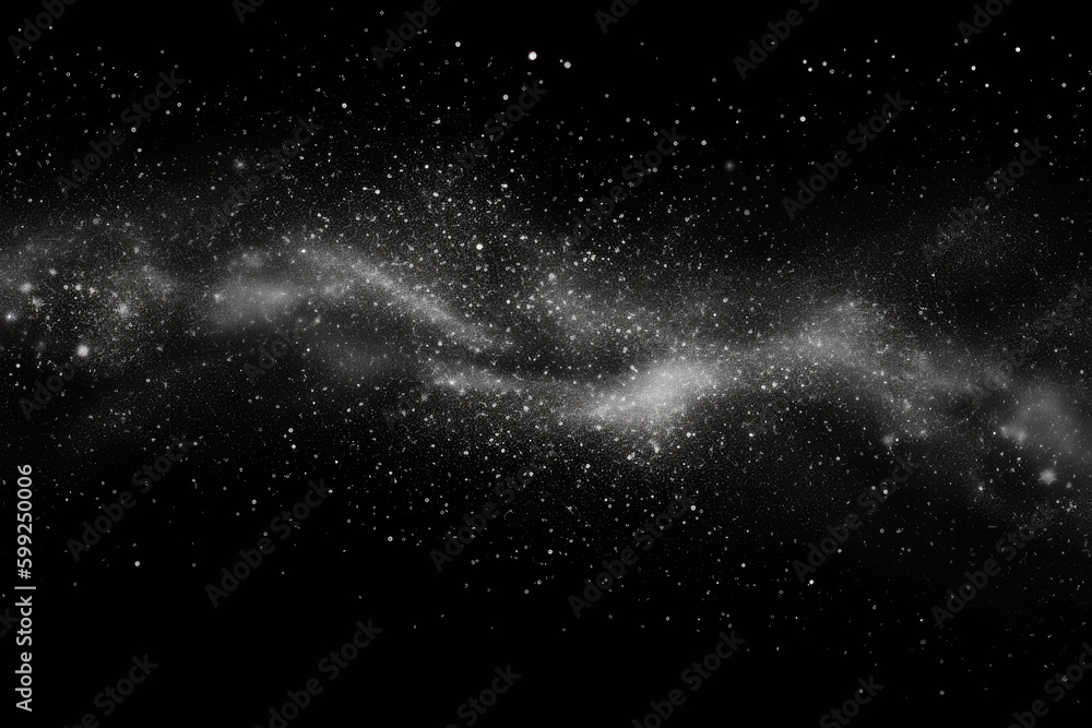 Dust texture. Grain overlay. Night stars. Galaxy stardust. White shiny glitter powder particles on dark black abstract background Dust texture. Grain overlay. Night stars. Galaxy stardust. White shiny glitter powder particles on dark black abstract background