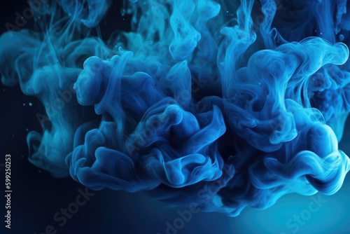 Shimmering fluid. Ink water. Sparkling wave. Magic blizzard. Blue color glowing glossy smoke cloud dust texture abstract art background