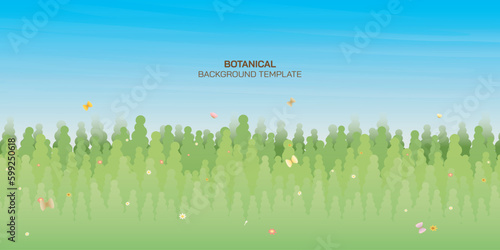 Grass field flat design vector illustration have blank space for any wording advertisement. Botanical concept background.
