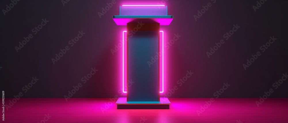 Retro lectern podium with neon lights and a flat table. Generative AI Retro lectern podium with neon lights and a flat table. Generative AI