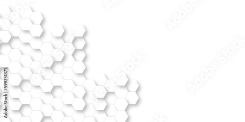  3d Hexagonal structure futuristic white background and Embossed Hexagon , honeycomb white Background ,light and shadow ,Vector.	