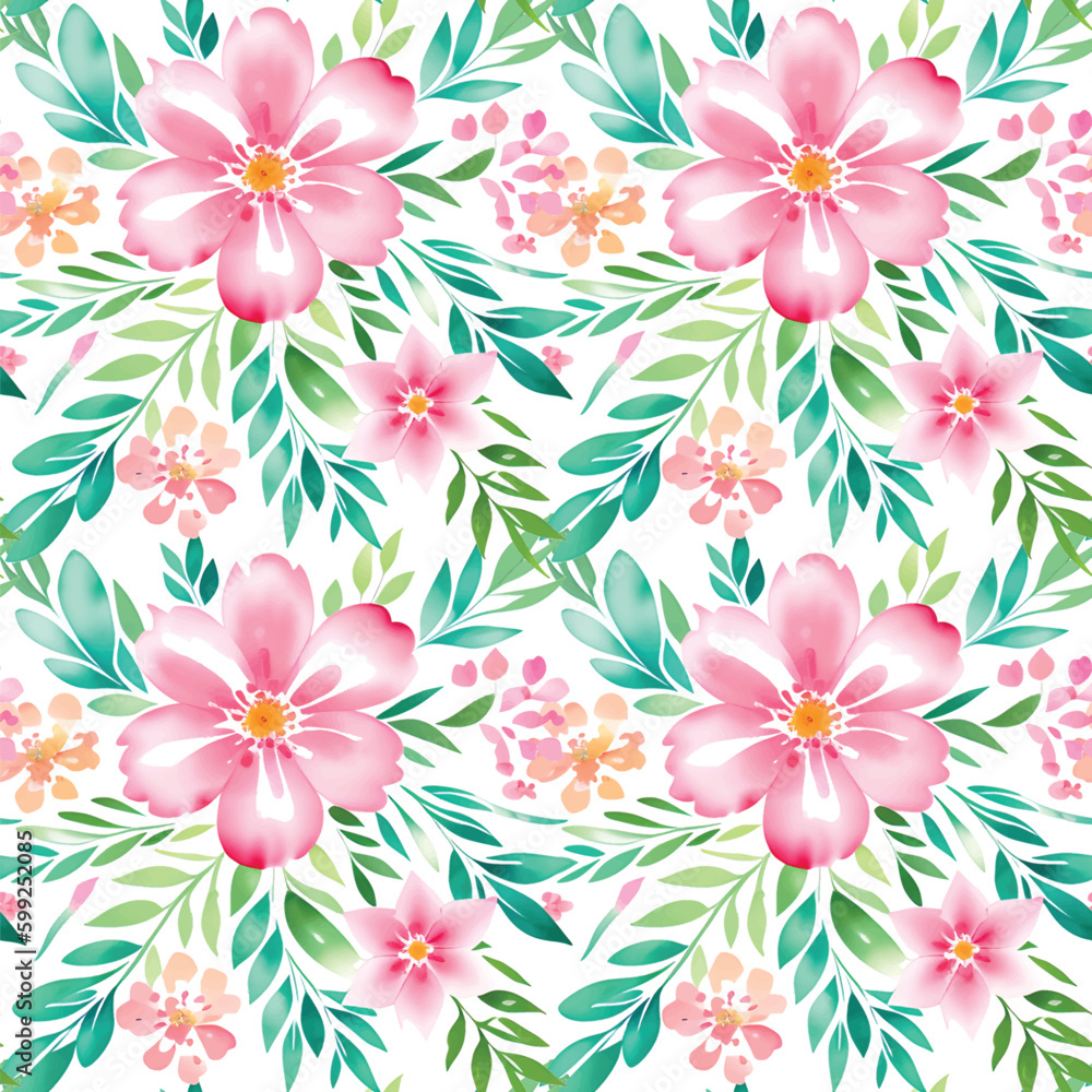Fototapeta premium Floral shape watercolor seamless pattern.
