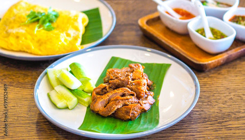 Thai food, Fried Pork with Garlic Rice.