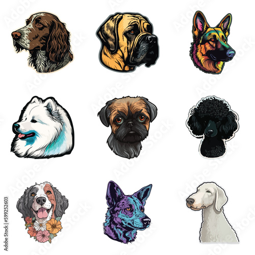 Dog Stickers Flat Icon Set Isolated On White Background