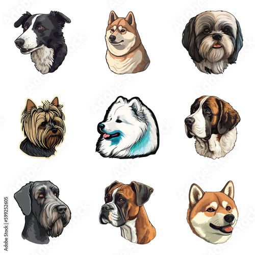 Dog Stickers Flat Icon Set Isolated On White Background