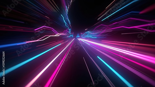 Abstract lines tech speed movement pattern design background concept, illuminating pink and blue neon glow. Generative AI