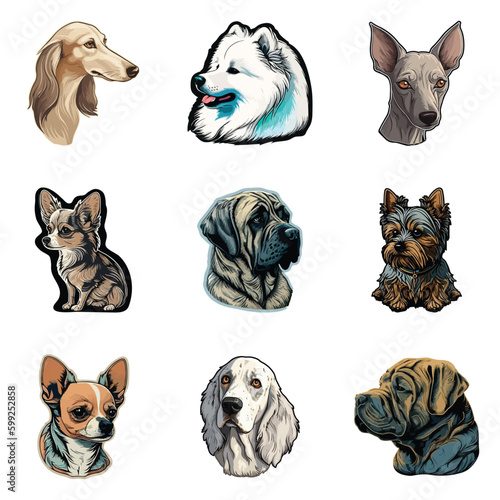 Dog Stickers Flat Icon Set Isolated On White Background