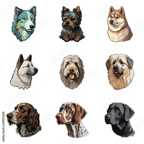 Dog Stickers Flat Icon Set Isolated On White Background