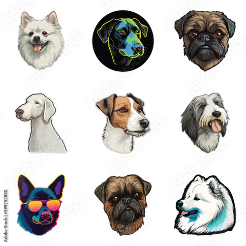 Dog Stickers Flat Icon Set Isolated On White Background