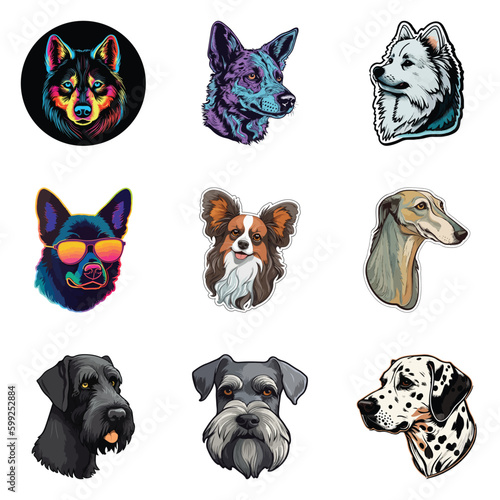 Dog Stickers Flat Icon Set Isolated On White Background