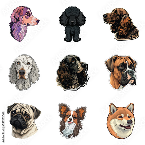 Dog Stickers Flat Icon Set Isolated On White Background