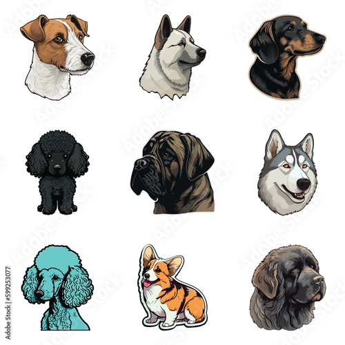 Dog Stickers Flat Icon Set Isolated On White Background