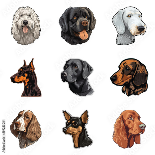 Dog Stickers Flat Icon Set Isolated On White Background