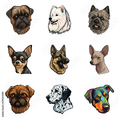 Dog Stickers Flat Icon Set Isolated On White Background