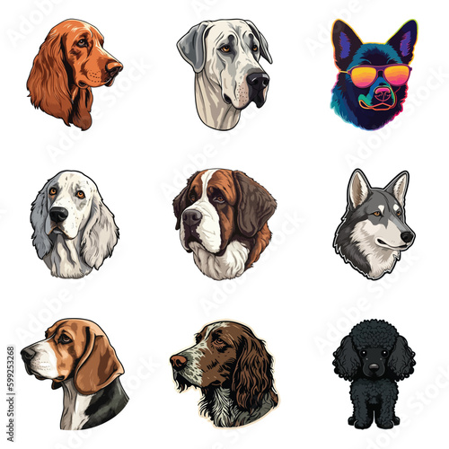 Dog Stickers Flat Icon Set Isolated On White Background