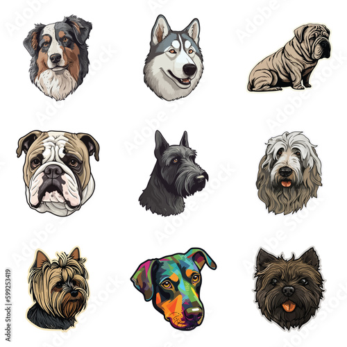 Dog Stickers Flat Icon Set Isolated On White Background