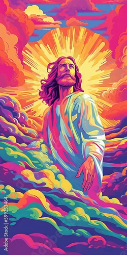 Jesus crossing the sea psychedelic wallpaper