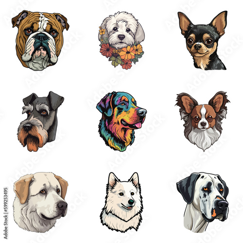 Dog Stickers Flat Icon Set Isolated On White Background
