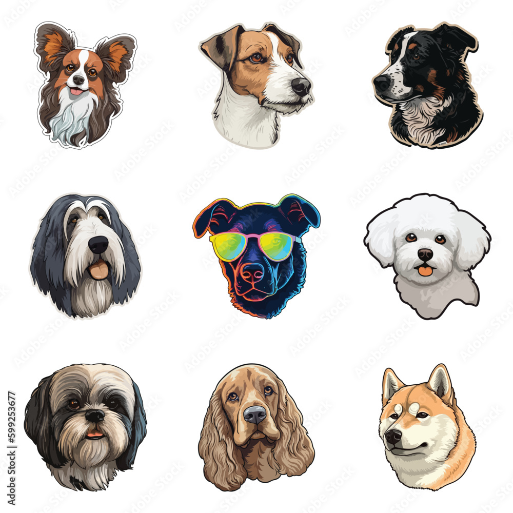 Obraz premium Dog Stickers Flat Icon Set Isolated On White Background