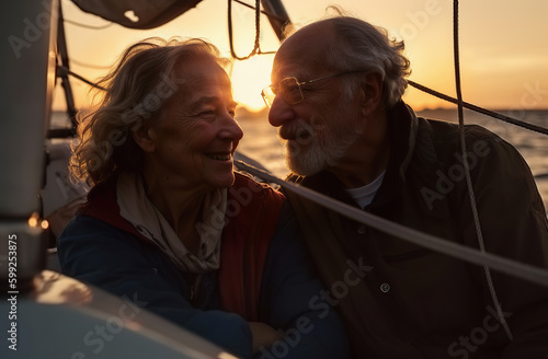 Photo of a couple enjoying a boat ride on a beautiful sunny day © Nedrofly