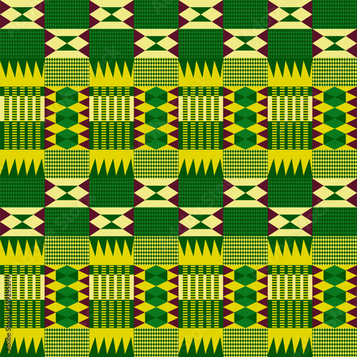 Kente cloth. African textile. Ethnic seamless pattern. Tribal geometric print.  photo