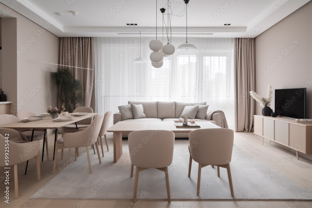 Fototapeta premium interior background pillow beige wall living window nobody estate home. Generative AI.