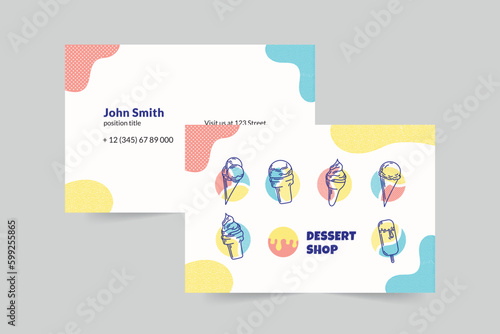 Ice Cream Shop Parlour business card template. A clean, modern, and high-quality design business card vector design. Editable and customize template business card