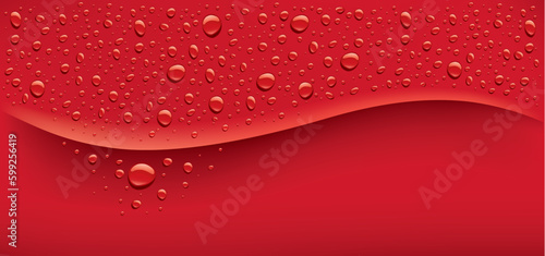 water drops on red background with place for text