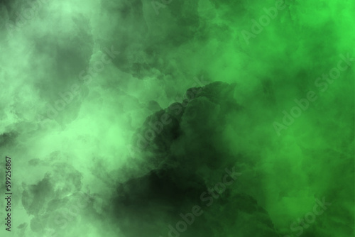 Colorful Green smoke Isolated black background. Smoke steam moves on a black background. Fog texture.