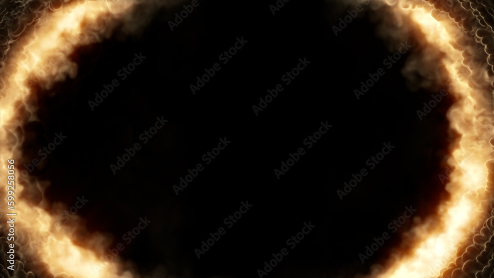 screen frame of blazing clouds - tunnel in the dense smoke, isolated - object 3D rendering screen frame of blazing clouds - tunnel in the dense smoke, isolated - object 3D rendering